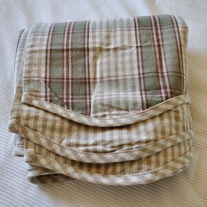 Waverly Window Valance Green Tan Check Plaid Print Layered Cotton 81" X  16.5"